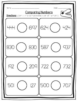 Comparing Numbers Worksheets - 1 digit 2 digit 3 digit - BONUS Roll and