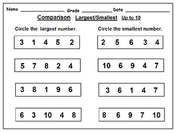 comparing numbers worksheets for first grade common