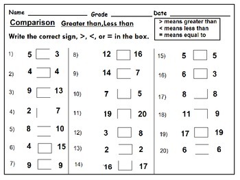 comparing numbers worksheets for first grade common core aligned by mzat