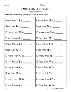 comparing numbers and 10 and 1 moreless 1st grade by