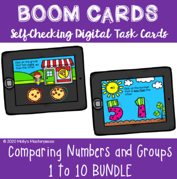 Preview of Comparing Numbers and Groups 1 to 10 Boom Cards™ BUNDLE - Digital Learning