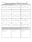 Comparing Numbers in Scientific Notation Practice Worksheet