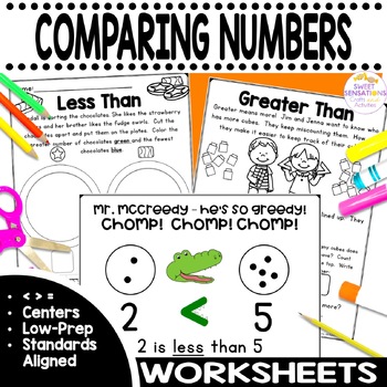 Preview of Greater than Less Than Worksheets Comparing Numbers Kindergarten Equal To