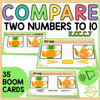 Preview of Comparing Numbers to 10 Greater than, Less than, Equal to Boom Cards™ K.CC.C.7