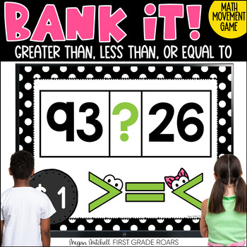 Preview of Comparing Numbers to 100 Movement Break Math Projectable Game Bank It