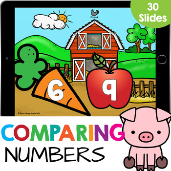 Preview of Comparing Numbers to 20 on the Farm Kindergarten Math Google Slides