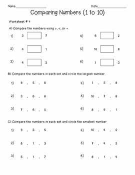 Comparing Numbers up to 10 Worksheets, Numbers 1-10 by NS5 Design