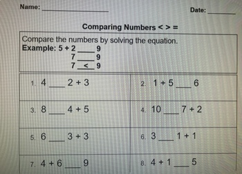 Preview of Comparing Numbers with Addition and Subtraction 