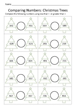 Preview of Comparing Numbers with Christmas trees (3 digits)