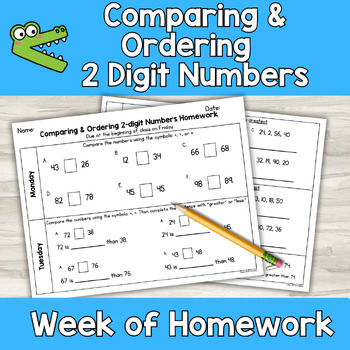 Preview of Comparing & Ordering 2 Digit Numbers Homework | Weekly Week | 2nd Grade