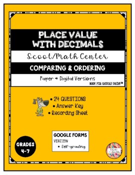 Preview of Place Value - Comparing & Ordering Decimals - Center/Scoot / DISTANCE LEARNING