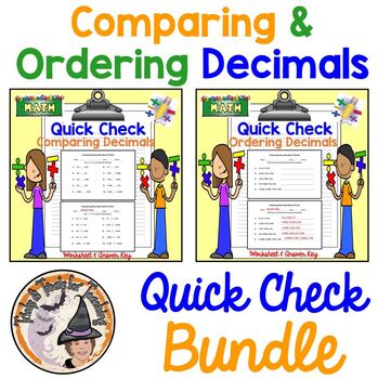 Preview of Comparing & Ordering Decimals QUICK CHECK BUNDLE Math Worksheets + Key Quiz Test