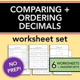 Comparing + Ordering Decimals | Set of 6 Worksheets | Math