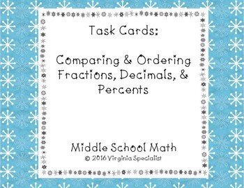 Preview of Comparing & Ordering Fractions, Decimals, and Percents Task Cards--Winter Border