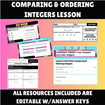 Preview of Comparing & Ordering Integers Lesson - No Prep! Slides, Notes, Worksheets