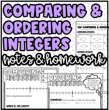 Preview of Comparing & Ordering Integers | Notes & Homework or Practice