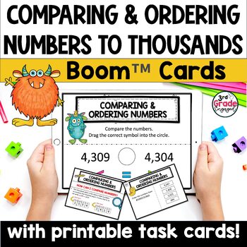 Preview of Comparing & Ordering Numbers to 4 Digits Place Value Boom Cards & Task Cards