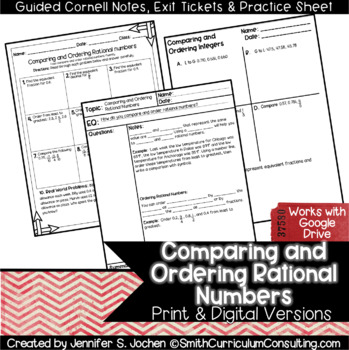 Preview of Comparing & Ordering Rational Numbers Guided Cornell Notes - Perfect for AVID