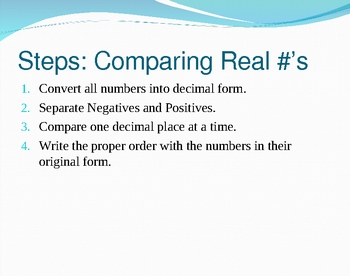 Preview of Comparing & Ordering Real Numbers Notes