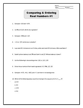 Preview of Comparing & Ordering Real Numbers Worksheet Bundle (1-5)