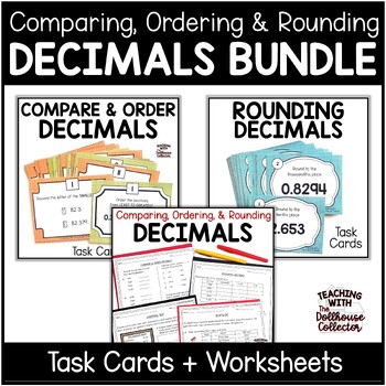 Preview of Comparing, Ordering, Rounding Decimals Worksheets & Task Cards Bundle 5th Grade