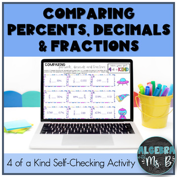 Preview of Comparing Percents, Decimals and Fractions 4 of a Kind Digital Activity