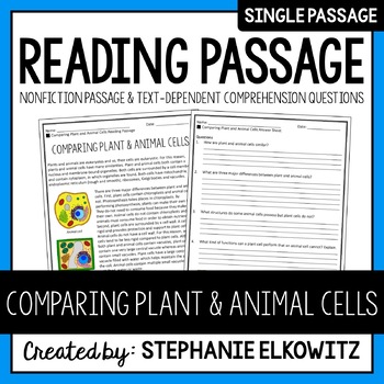 Preview of Comparing Plant and Animal Cells Reading Passage | Printable & Digital