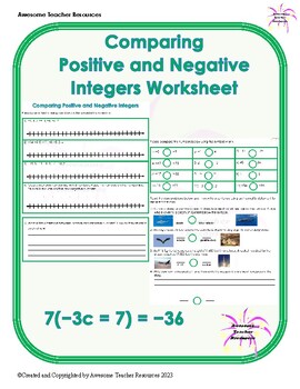 Preview of Comparing Positive and Negative Integers Worksheet