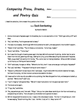 Preview of Comparing Prose, Poetry, and Drama Quiz for Fourth Grade