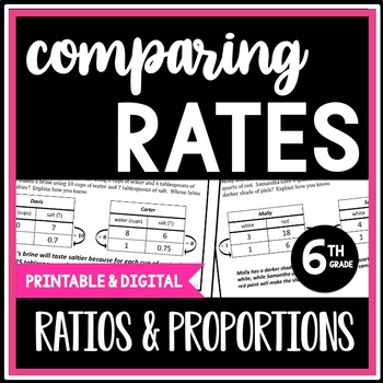 Preview of Comparing Rates Lesson & Quiz. 6th Grade Ratio Tables Worksheets, Unit Rate