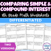 Comparing Simple and Compound Interest Differentiated Worksheets