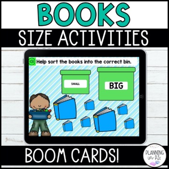 Preview of Comparing Size Sorting Ordering Books BOOM Cards™ | Kindergarten Math