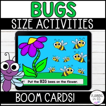 Preview of Comparing Size Sorting Ordering Bugs Digital Boom Cards™ | Kindergarten Math