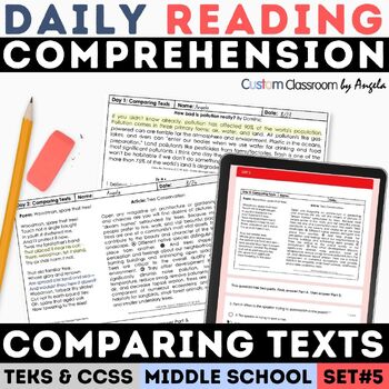 Preview of STAAR Paired Passages Comparing Two Texts 6th Grade Language Arts Bellringers