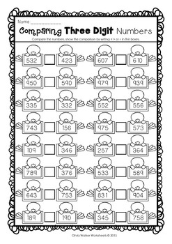 comparing three digits numbers greater than less than worksheets 3