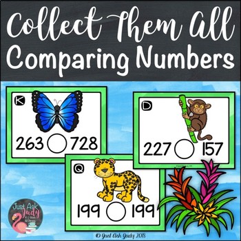 Preview of Comparing Three Digit Numbers Rainforest Animals Task Card Activity