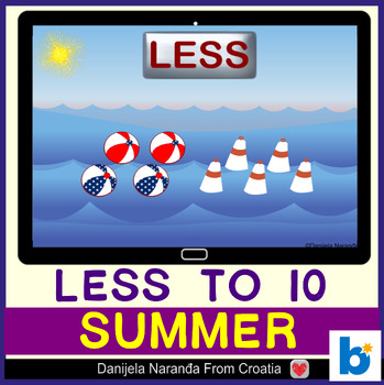 Preview of Comparing To 10 LESS Objects | Summer MATH End of Year Boom™ Cards