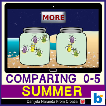 Preview of Comparing To 5 More Or Less Fireflies Summer MATH Boom™ Cards