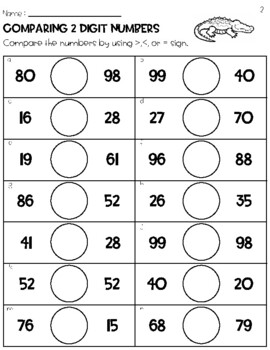 Comparing Two Digit Numbers Worksheets - Zoo Theme by Owl School Studio