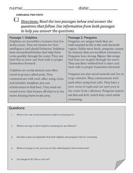 Preview of Comparing Two Texts - Reading & Worksheet: 4th Grade [EDITABLE]