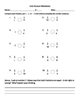 Preview of Comparing Unit Fractions