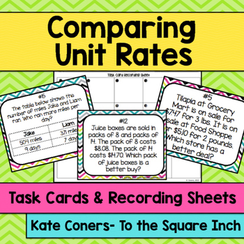 Preview of Comparing Unit Rates Task Cards | Math Center Practice Activity