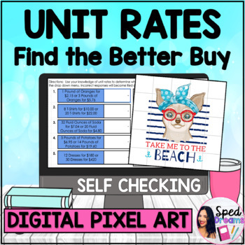 Preview of Comparing Unit Rates Find the Better Buy Digital Self Checking Google Sheets