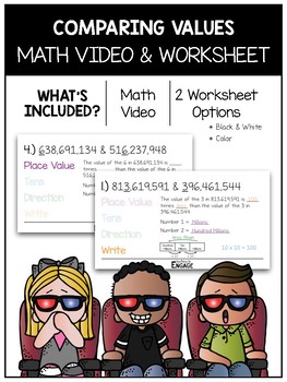 Preview of 5.NBT.1: Comparing Values Math Video and Worksheet