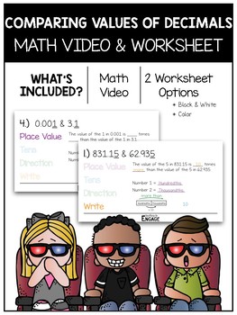 Preview of 5.NBT.1: Comparing Values of Decimals Math Video and Worksheet