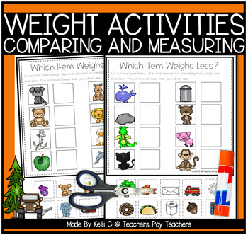 Preview of Comparing Weight Worksheets for Heavy and Light  Math Centers and Activities