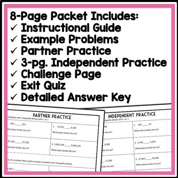 comparing whole numbers 4th grade lesson packet exit quiz 4 nbt 2