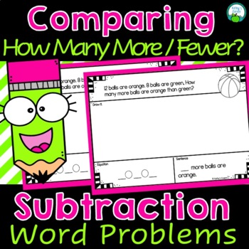 Preview of Math Subtraction Word Problems - Compare How Many More? Fewer?