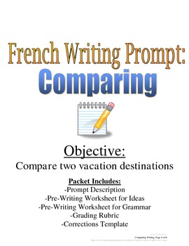 Preview of Comparing Writing Prompt & Rubric for French Students