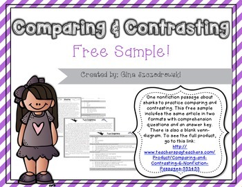 Preview of Comparing and Contrasting- Nonfiction Passages FREEBIE sample